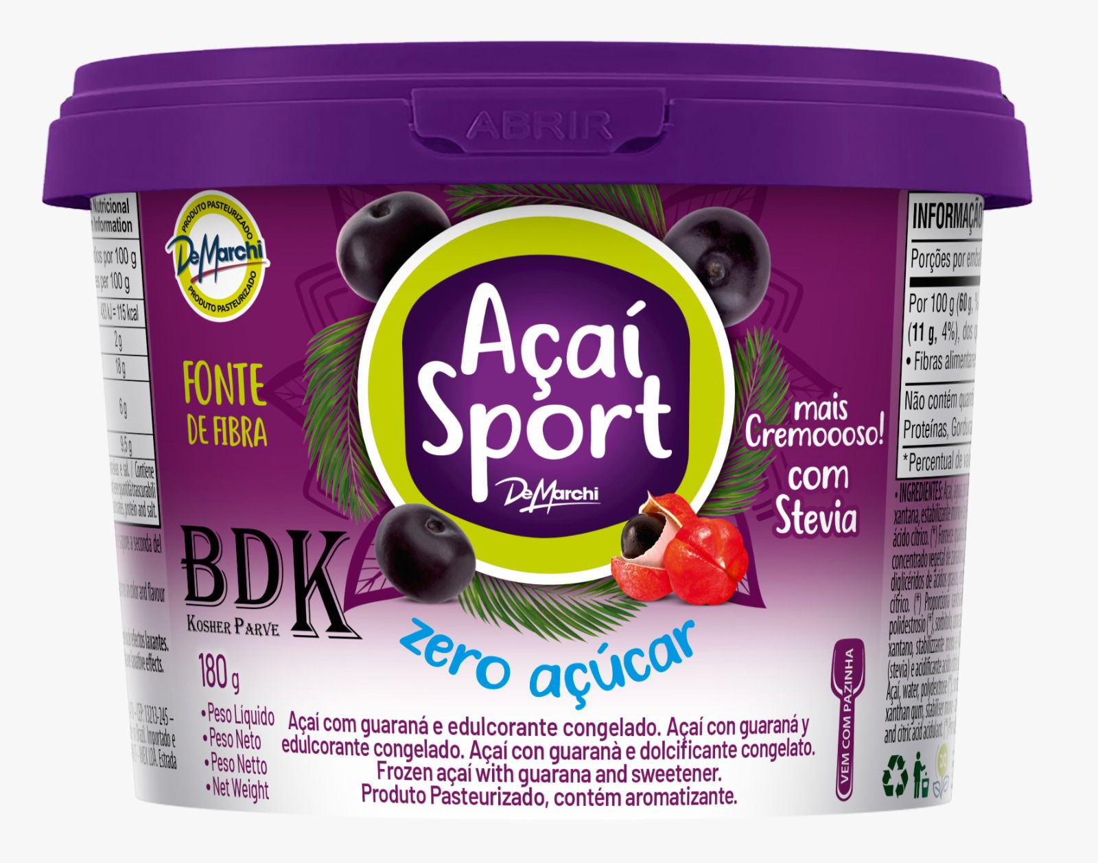 Acai-Sport-zero-acucar.jpeg DEMARCHI Açaí Sport mit Guaraná ohne Zucker - Açaí Sport com Guaraná zero açucar, 180g – Bild 1