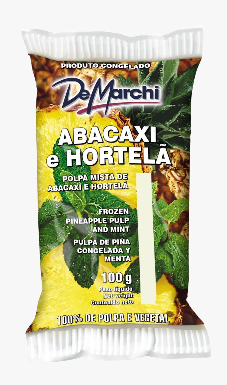 De-Marchi-polpa-de-abacaxi-e-hortela.jpeg DEMARCHI Ananas und Minze Fruchtpüree – Polpa de Abacaxi e Hortelã, 100g – Bild 1